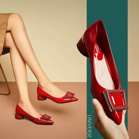 清仓皮鞋春款中跟春秋尖头浅口真皮久站不累软皮软面单鞋女商品大图