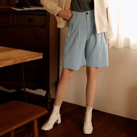 桔熊秋冬季通勤简约廓形不易皱五分西装裤子女胖妹妹大码BA7338图片