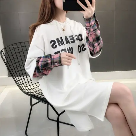 韩版女装新款春装宽松女士连帽卫衣外套春秋薄款ins潮中长款商品大图