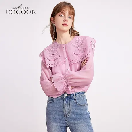 MISSCOCOON法式气质衬衫新款23秋装衬衣设计感别致海军领粉色上衣商品大图