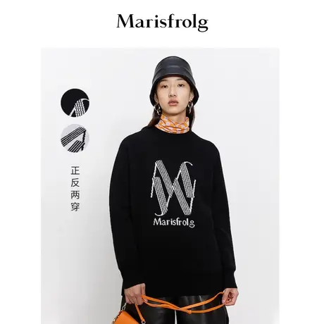 【正反四面】新品首发玛丝菲尔21冬新款黑色羊绒女士毛衣开衫商品大图