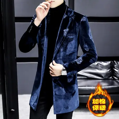 男士冬季加厚中长款风衣痞帅高级感加绒西服潮流毛呢西装大衣外套商品大图