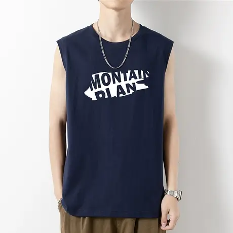 运动背心男士夏季纯棉篮球跨栏健身宽肩坎肩汗衫外穿全棉无袖t恤商品大图