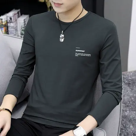 莫代尔圆领长袖t恤男春秋季潮流潮牌字母印花内搭打底衫秋衣小衫商品大图