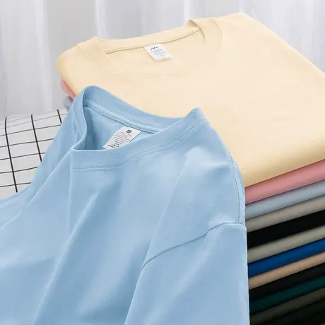 重磅纯棉短袖t恤男女潮流宽松圆领上衣服全棉纯色打底衫夏季半袖商品大图
