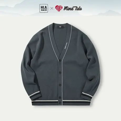 HLA海澜之家循迹亦心即为针织衫外套2023秋季新款宽松刺绣开衫男商品大图