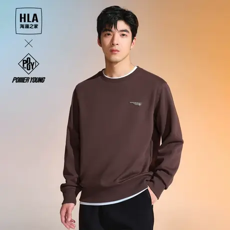 HLA/海澜之家暖+保暖加绒加厚圆领卫衣23秋冬新款纯色套头上衣男图片