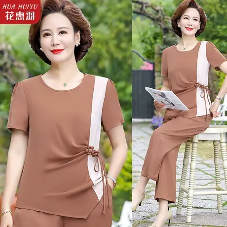 妈妈夏装短袖休闲套装时髦洋气2023新款中老年女人夏天衣服两件套图片