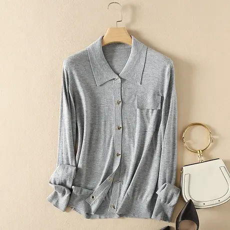 美丽诺羊毛POLO领毛衣女宽松外穿春装2024年新款针织衫开衫女外套图片