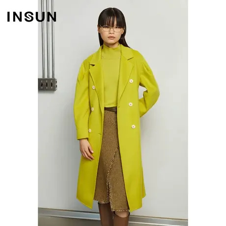 INSUN恩裳冬季草绿色直筒西装领毛呢外套商品大图