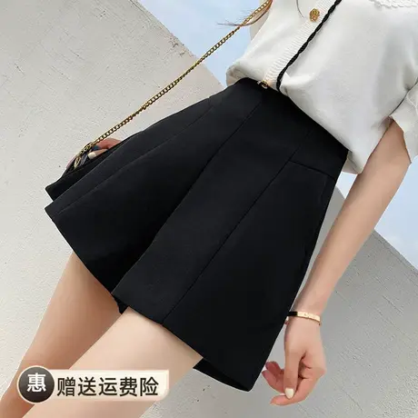 西装短裤女外穿2023夏天新款休闲百搭显瘦四分裤黑色a字阔腿裤子图片