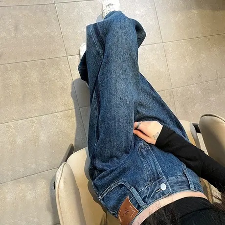 阔腿牛仔裤女高腰显瘦大码哈伦裤子梨形身材春季胖mm直筒老爹裤子商品大图
