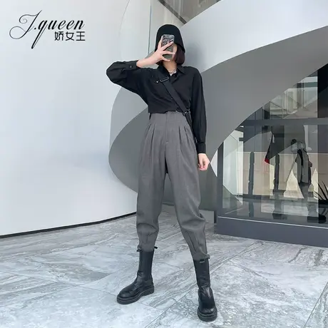 高腰哈伦裤女春季韩版复古高街洋气英伦风宽松显瘦休闲百搭小脚裤商品大图