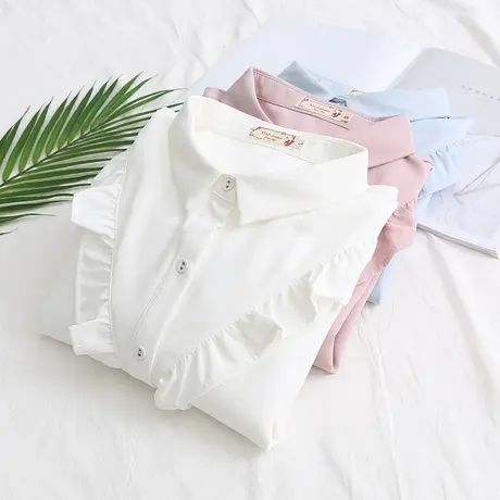雪纺衬衫女长袖2019春装新款荷叶边学院风衬衣韩版学生百搭宽松商品大图