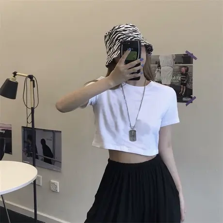 2024年春夏季新款女装设计感小众短款上衣服ins潮白色短装短袖t恤商品大图