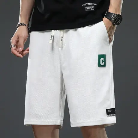 夏季薄款白色运动休闲短裤男士宽松外穿潮牌五分中裤子男款大裤衩商品大图