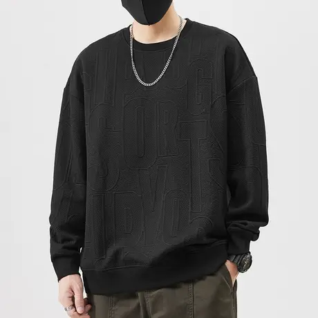 男士春季无帽重磅卫衣春秋款潮牌圆领上衣中性风长袖T恤春天男装商品大图