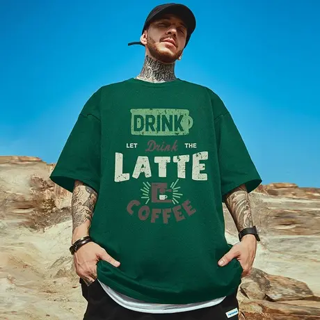 大码街头字母300重磅男士t恤短袖潮牌休闲宽松圆领纯棉胖子半袖商品大图