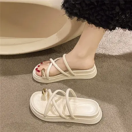 厚底夹趾拖鞋女夏季外穿2024新款平底鞋仙女风网红百搭沙滩罗马鞋商品大图