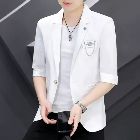 西装男夏季七分袖发型师潮流帅气薄款小西服ins韩版时尚中袖外套商品大图