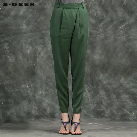 s.deer 圣迪奥专柜正品女斜襟小脚军绿色休闲长裤S13280875商品大图