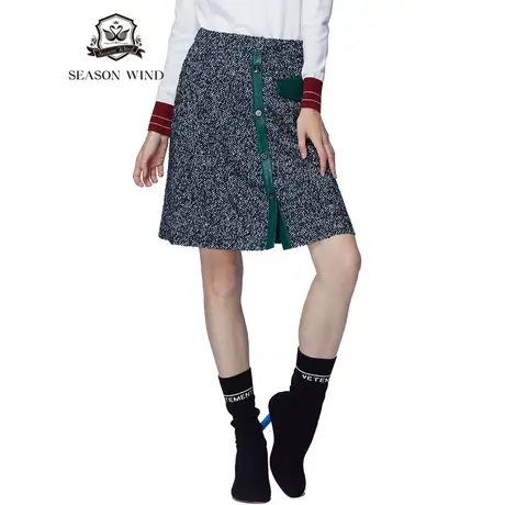 季候风清货处理新款毛呢格子休闲百搭撞色花呢半身裙女6864QG812图片