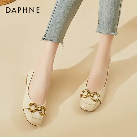 达芙妮法式马衔扣单鞋女2022新款夏季夏款平底鞋方头白色玛丽珍鞋商品大图