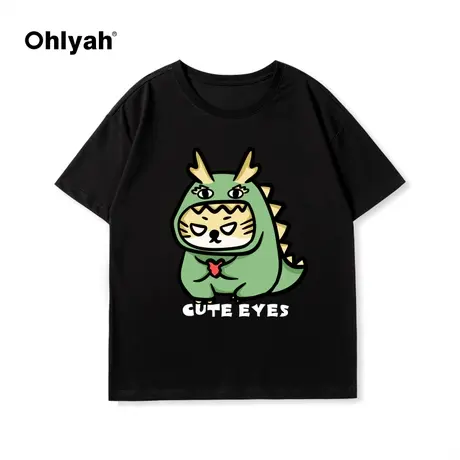 Ohlyah春夏新款2024年纯棉圆领短袖t恤男女无性别潮牌情侣定制款商品大图