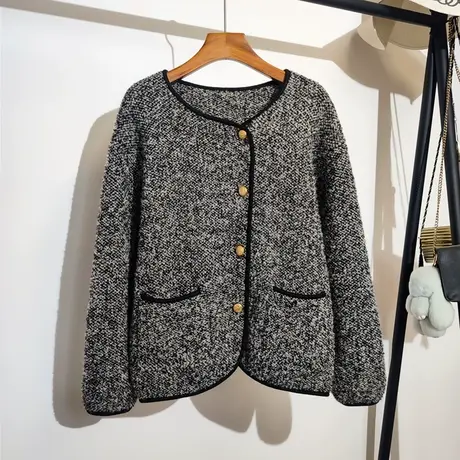 高级感毛衣开衫女秋冬新款韩版宽松圆领气质时尚百搭加厚保暖外套商品大图