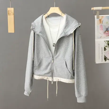 2024春秋新款连帽卫衣开衫短外套女高级设计小个子短款休闲夹克衫图片