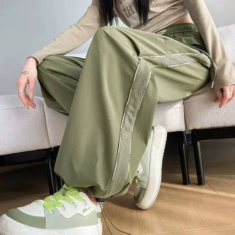 绿色工装阔腿裤女2024春秋新款高腰垂感宽松显瘦休闲百搭拖地长裤商品大图