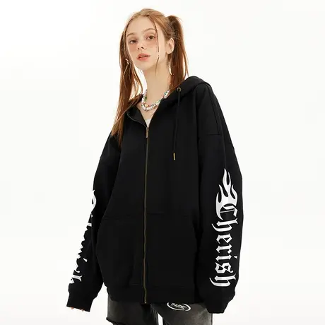 Nuthink欧美国潮oversize宽松开衫卫衣男小众设计感加肥加大外套商品大图