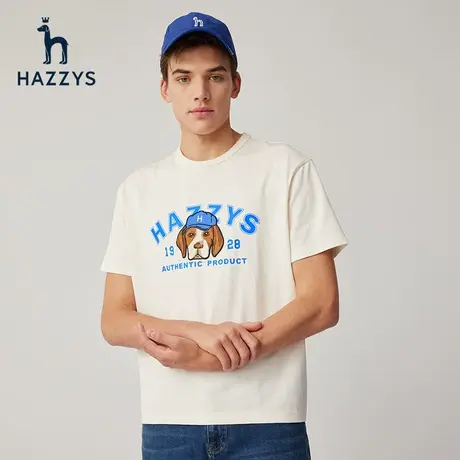 Hazzys哈吉斯夏季新款休闲男士上衣圆领短袖T恤衫时尚潮流宽松男T商品大图