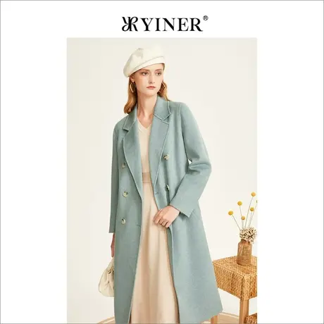 YINER音儿女装2022冬季新款洋气双排扣纯羊毛双面呢子大衣商品大图