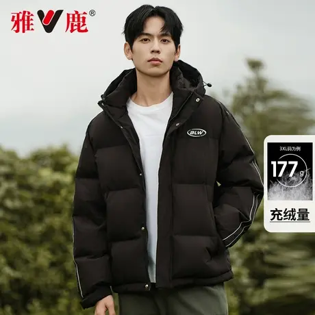 雅鹿男士羽绒服男冬季短款2024年新款加厚保暖连帽时尚面包服外套商品大图