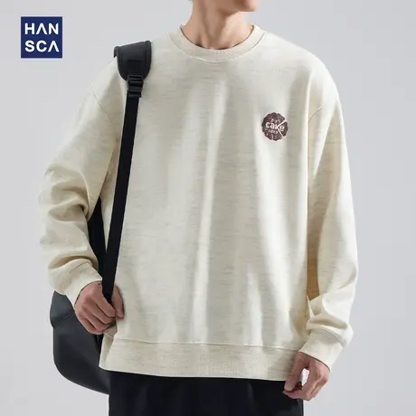 hansca圆领卫衣男2023新款秋季潮牌美式休闲慵懒宽松印花长袖上衣商品大图