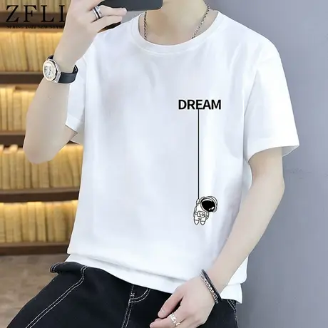 男士短袖t恤潮牌潮流夏季新款棉感衣服男青少年宽松冰丝半袖体恤商品大图