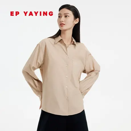 EP YAYING雅莹女装 工装风卡其色纯棉长袖衬衫 2023新款2108B图片