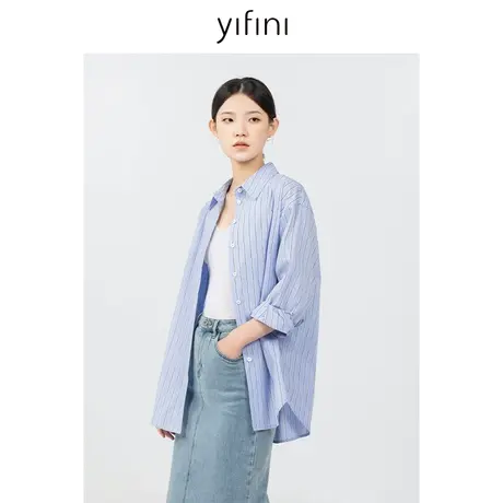 Yifini/易菲宽松休闲长袖衬衫外套女2023秋季新款百搭通勤衬衣商品大图