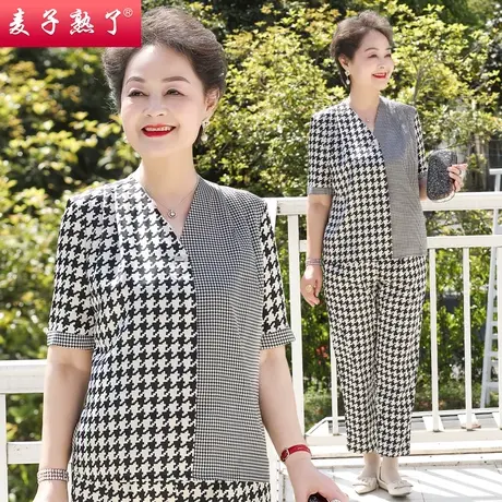 妈妈夏装2022新款阔太t太休闲两件套大码T恤衫雪纺50岁中老年女装图片