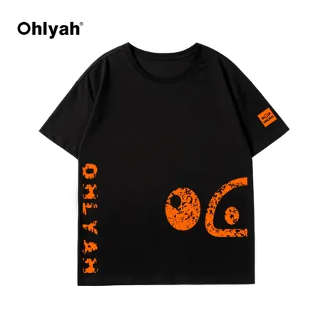 ohlyah小猪米罗黑色潮牌pig英文短袖T恤女宽松百搭半袖情侣打底衫商品大图