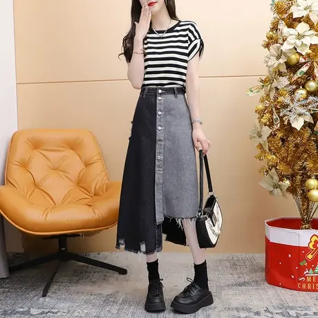 网红设计感不规则半身牛仔裙女2023新款夏季宽松高腰显瘦百搭裙子图片