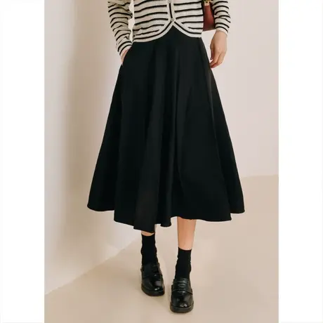 弥古黑色半裙高腰大摆伞裙赫本风a字半身裙女2023新款秋显瘦裙子图片