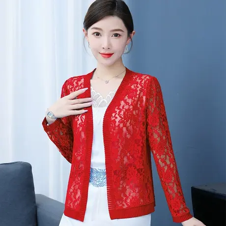 2023春夏新款蕾丝披肩女夏季配吊带裙子长袖针织罩衫短款防晒上衣图片