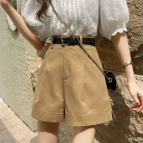 西装短裤女夏季韩版高腰宽松阔腿裤小个子休闲工装裤中裤四分裤子商品大图