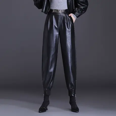 PU皮萝卜裤高腰哈伦裤韩版显瘦休闲裤秋季2023新款裤子时尚九分裤商品大图