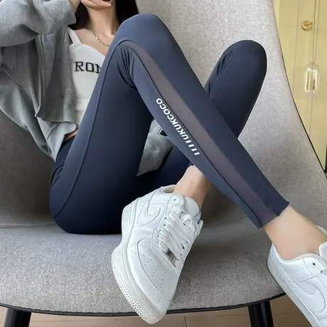 拼接字母鲨鱼裤高腰收腹提臀外穿打底裤女束腰高弹春秋百搭芭比裤图片