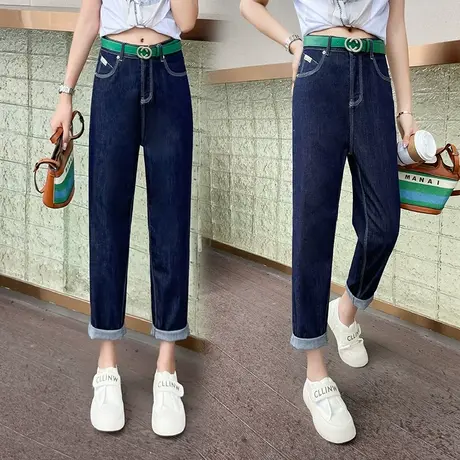 大码直筒牛仔裤女夏季薄款高腰显瘦时尚九分裤小个子百搭哈伦裤潮图片