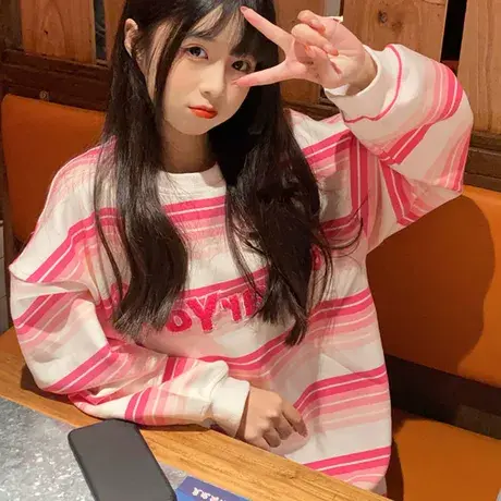 条纹卫衣女chic港风宽松韩版ins设计感小众春秋薄款oversize外套商品大图