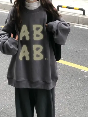 圆领灰色卫衣女美式复古春秋薄款2023宽松慵懒风小个子落肩上衣潮图片